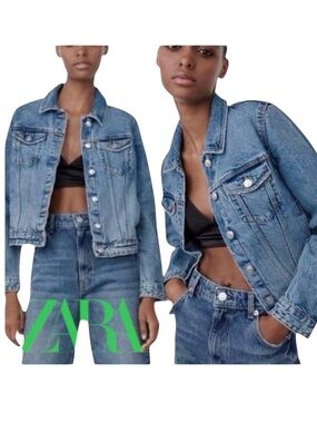 Zara Trafaluc Distressed Fitted Light Denim Jacket (XS/S)